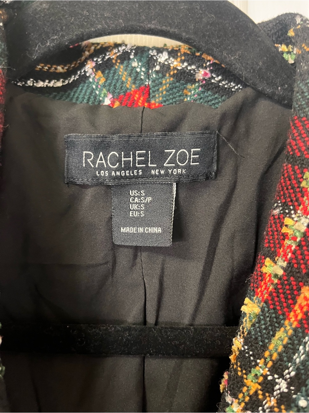 Rachel Zoe Red and Black Plaid Fringe Tweed Double-Breasted Blazer - Picture 4 of 7